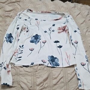 SHEIN Floral Long Sleeve Top - White and Blue